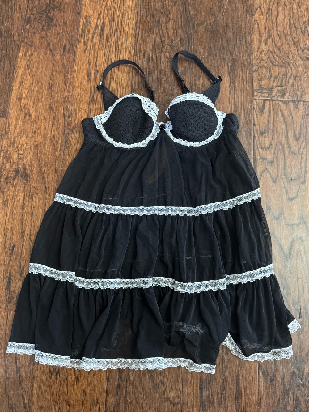 La Senza Y2K black/white lace mesh babydoll tiered lingerie top